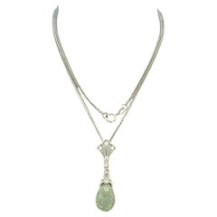 Collana e pendente con ametista verde e diamanti taglio singolo in oro 14k