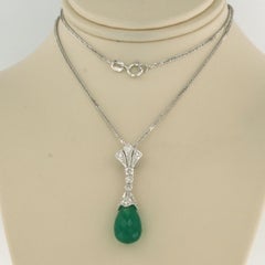 Necklace and pendant with green onyx and diamond, 14k white gold