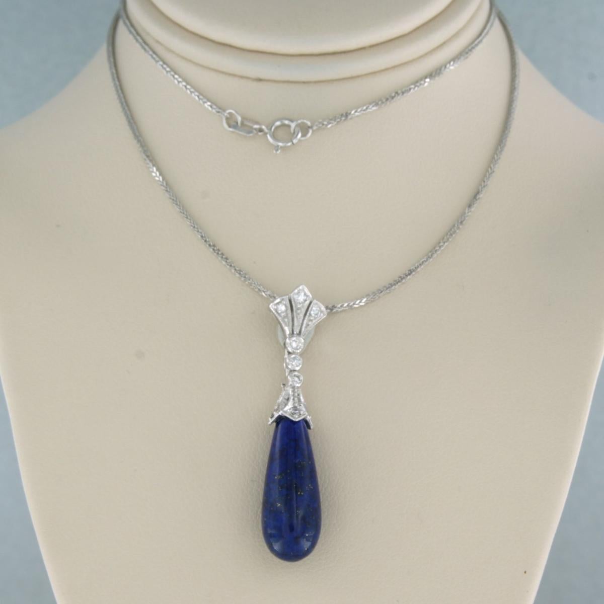 Modern Necklace and pendant with lapis lazuli and diamonds 14k white gold For Sale