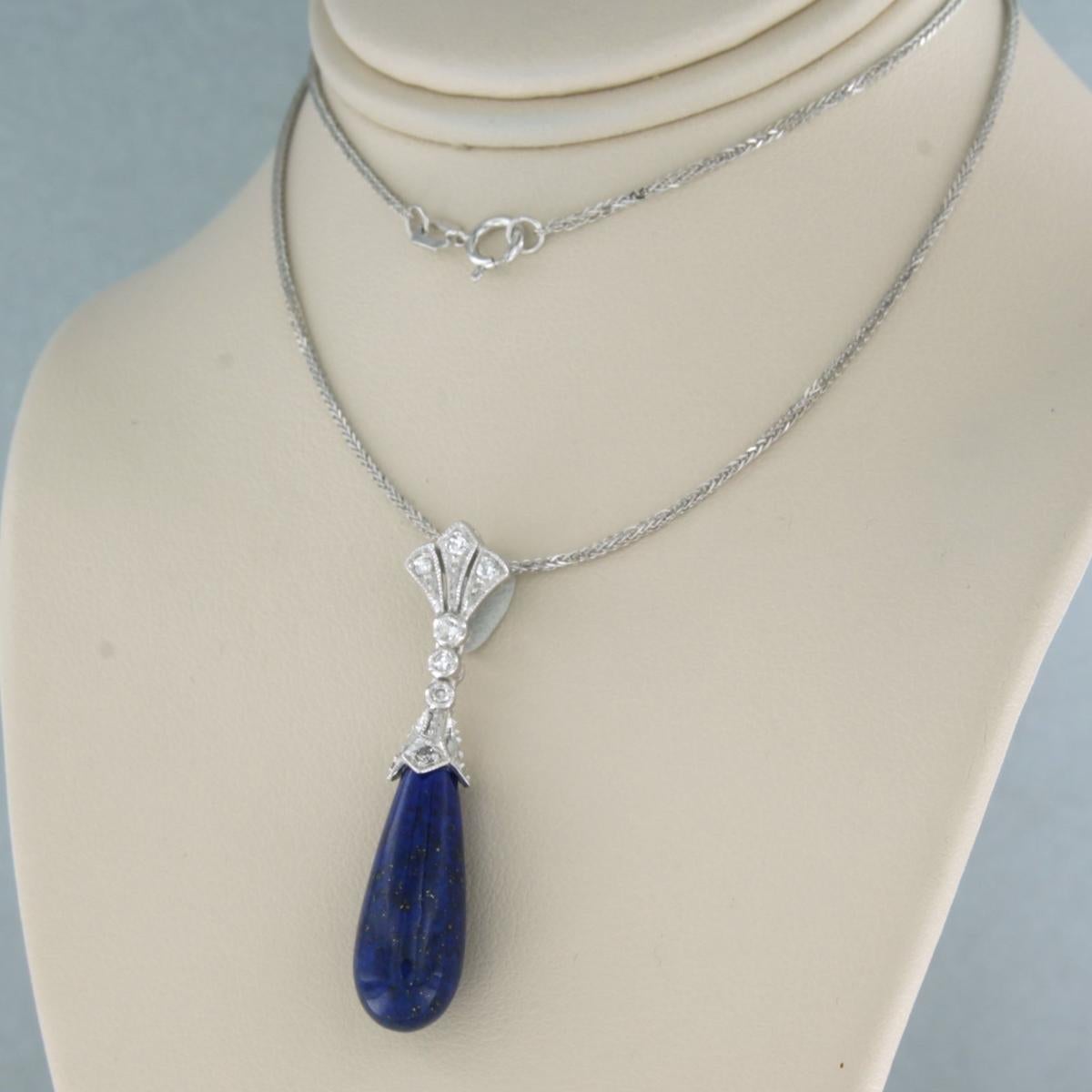 Necklace and pendant with lapis lazuli and diamonds 14k white gold In New Condition For Sale In The Hague, ZH