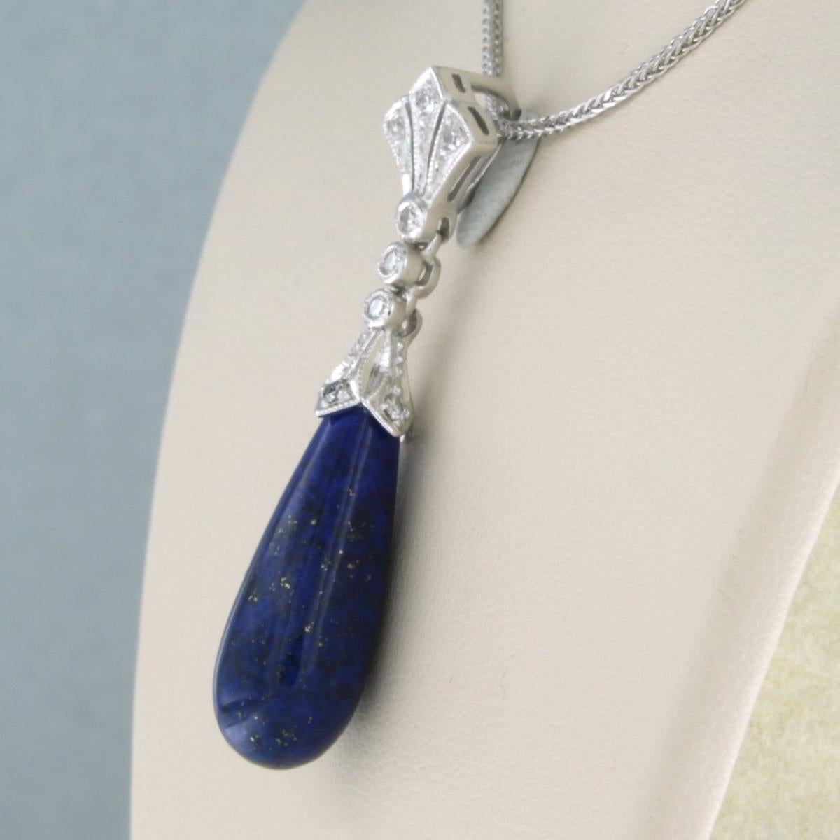 Women's Necklace and pendant with lapis lazuli and diamonds 14k white gold For Sale