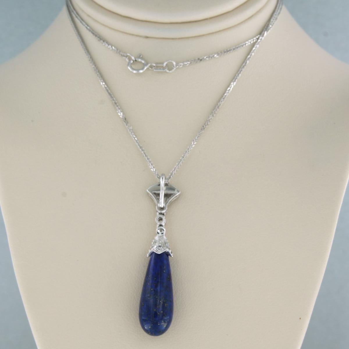 Necklace and pendant with lapis lazuli and diamonds 14k white gold For Sale 1
