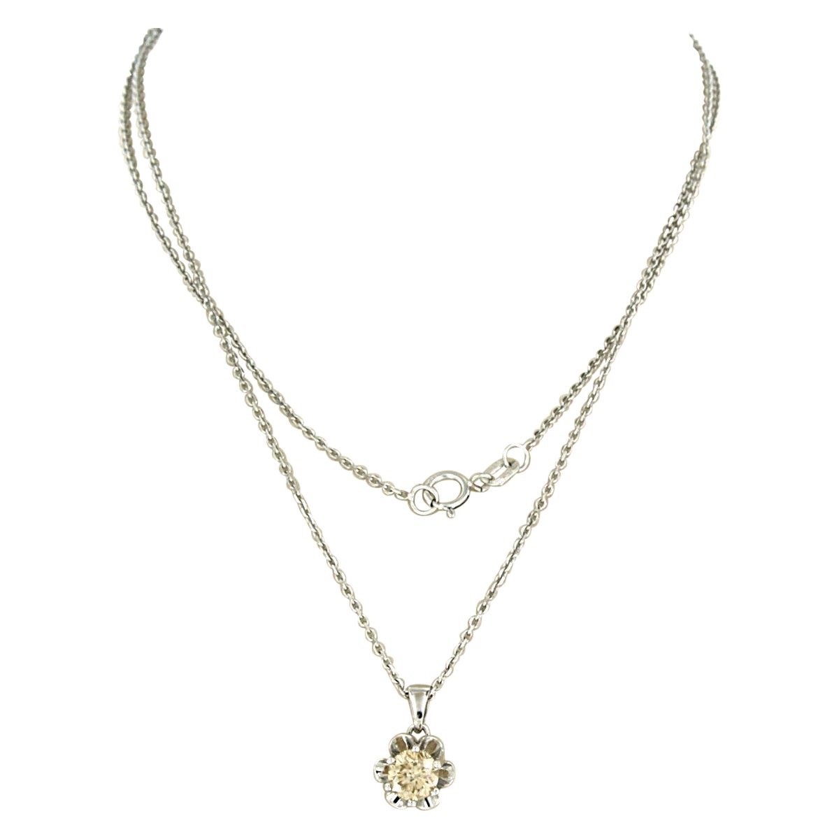 Collier et pendentif avec diamant de taille européenne ancienne jusqu'à 0.50ct or 14k 2.4 gr en vente