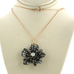 Necklace and pendant with old mine and rose cut diamonds 14k gold and silver