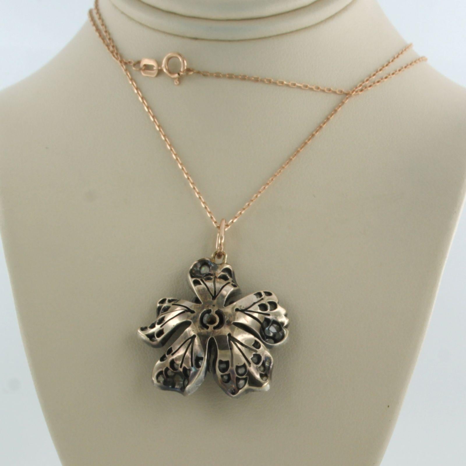 Collana e ciondolo con diamanti old mine e taglio rosa in oro e argento 14k In condizioni ottime in vendita a The Hague, ZH