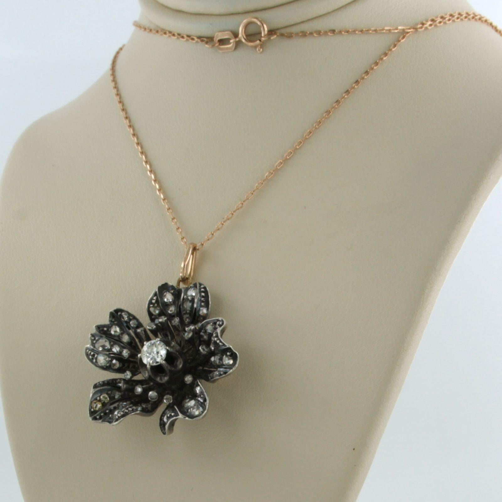 Donna Collana e ciondolo con diamanti old mine e taglio rosa in oro e argento 14k in vendita