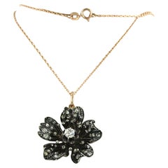 Collana e ciondolo con diamanti old mine e taglio rosa in oro e argento 14k