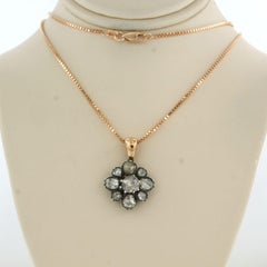 Necklace and pendant with old mine and rose cut diamonds up to 1.20ct 14k gold