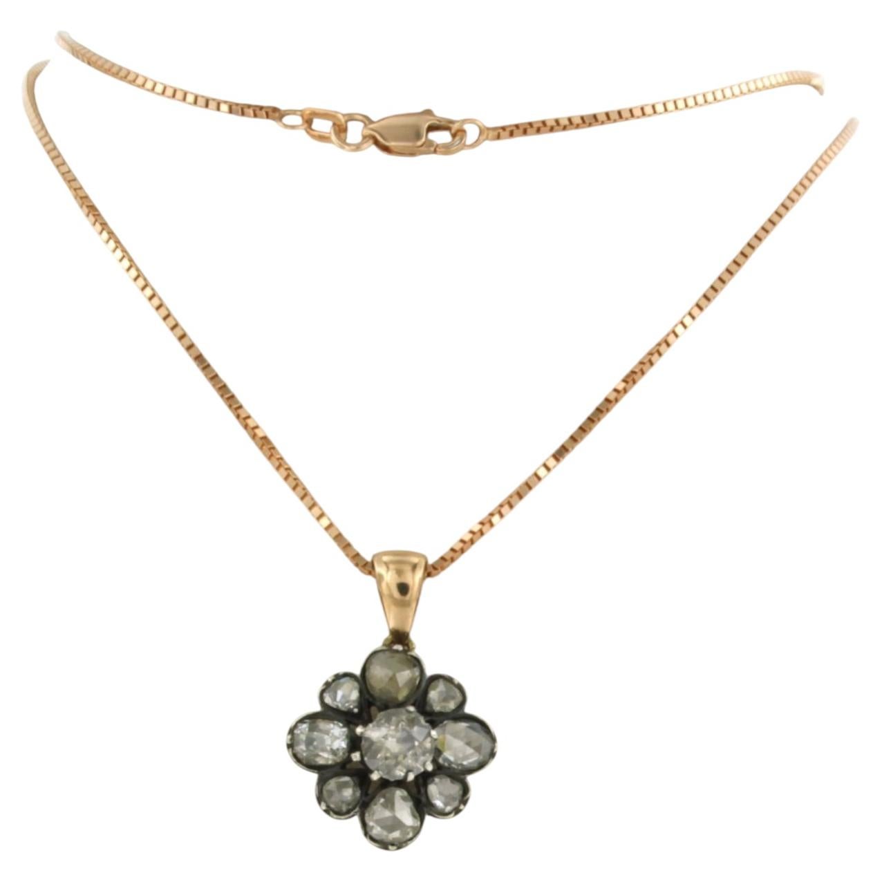 Necklace and pendant with old mine and rose cut diamonds up to 1.20ct 14k gold