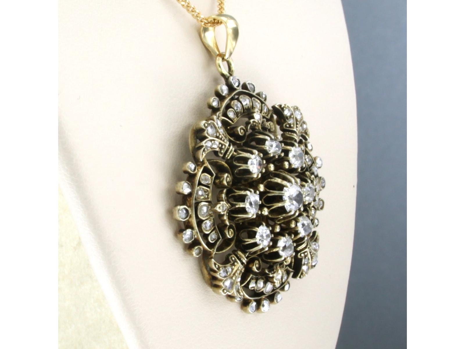 Taglio vecchia miniera Collana e pendente con diamanti old mine e taglio rosa fino a 2,20ct in oro 14k in vendita