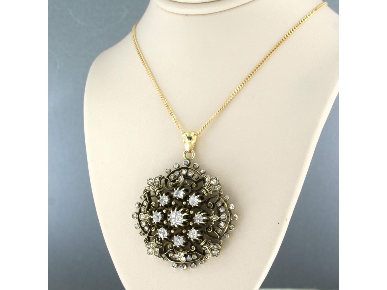 Collana e pendente con diamanti old mine e taglio rosa fino a 2,20ct in oro 14k In condizioni ottime in vendita a The Hague, ZH