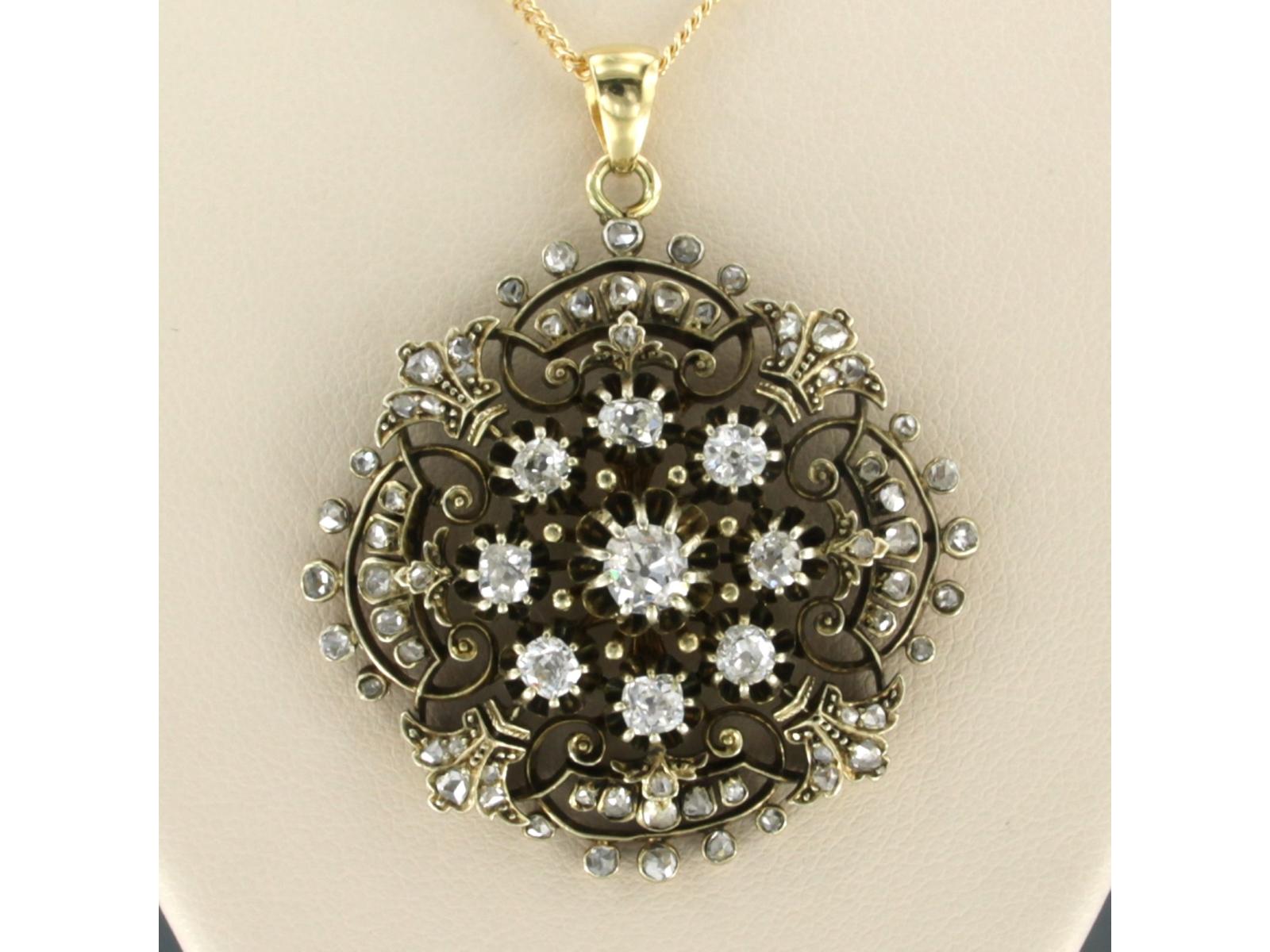 Donna Collana e pendente con diamanti old mine e taglio rosa fino a 2,20ct in oro 14k in vendita
