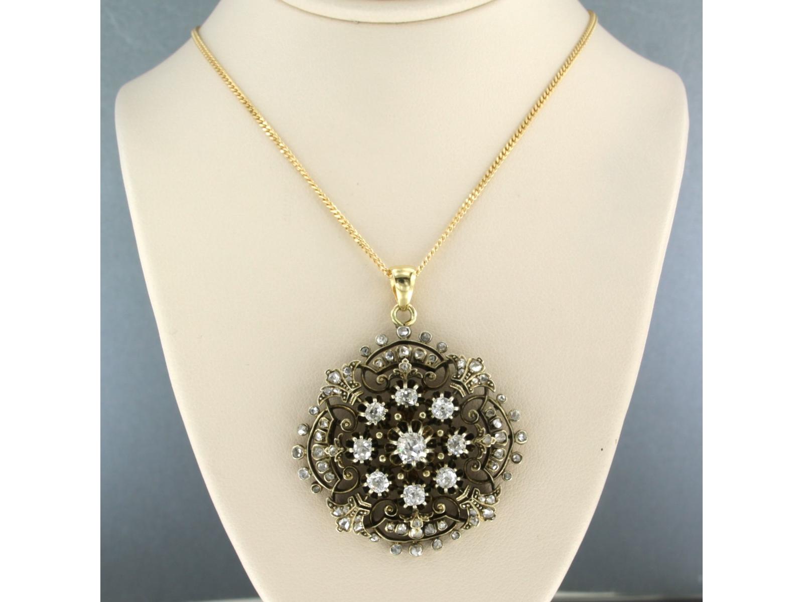 Collana e pendente con diamanti old mine e taglio rosa fino a 2,20ct in oro 14k in vendita 1