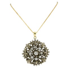 Necklace and pendant with old mine and rose cut diamonds up to 2.20ct 14k gold