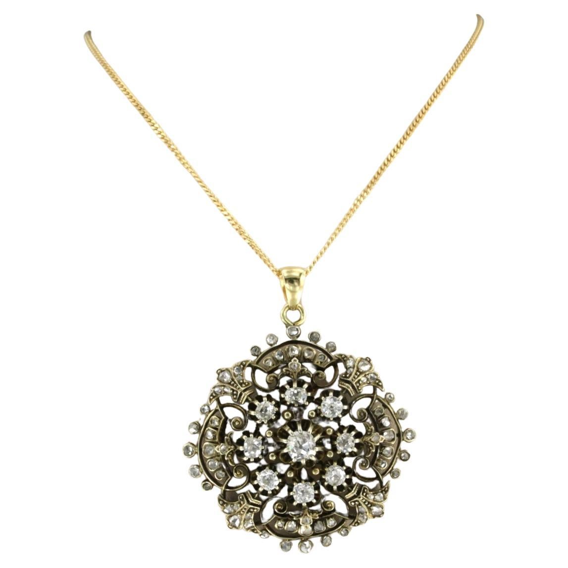 Halskette und Anhänger mit Diamanten im Altminen- und Rosenschliff von bis zu 2,20 Karat aus 14 Karat Gold