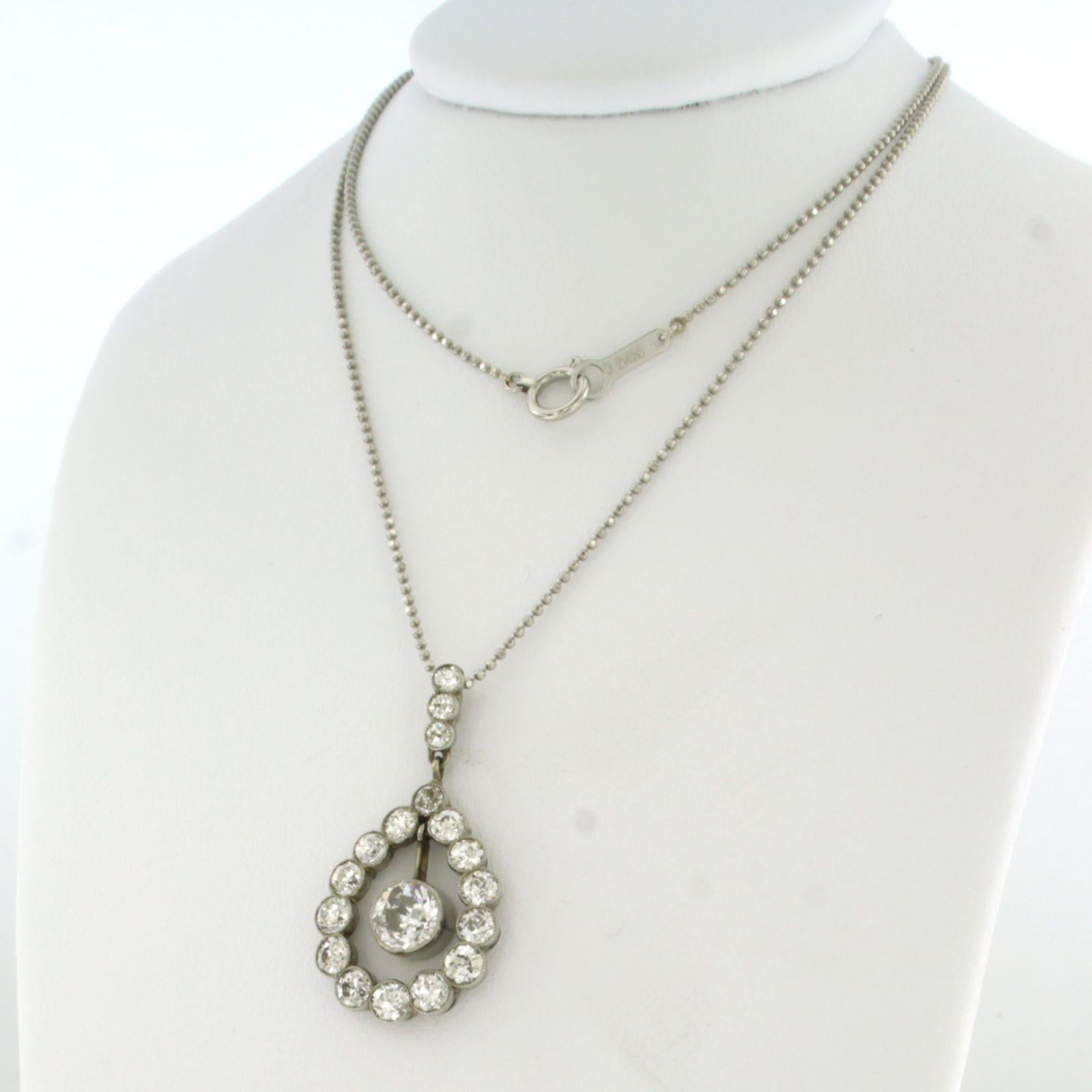 Necklace and pendant with old mine cut diamond up to 2.95ct 950 platinum In Excellent Condition For Sale In The Hague, ZH