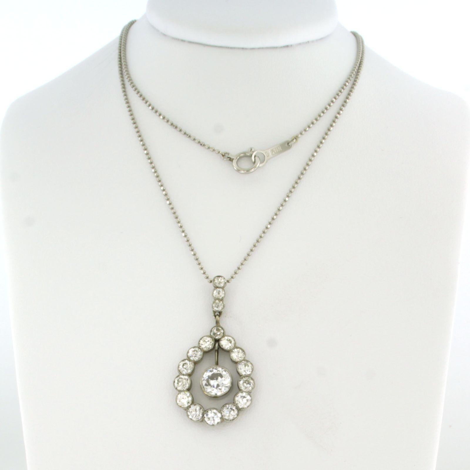 Necklace and pendant with old mine cut diamond up to 2.95ct 950 platinum For Sale 1