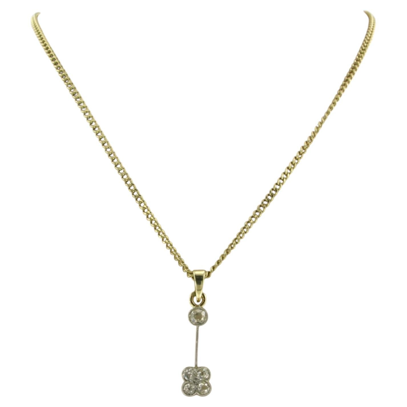 Necklace and pendant with old mine cut diamonds up to 0.30ct 14k gold