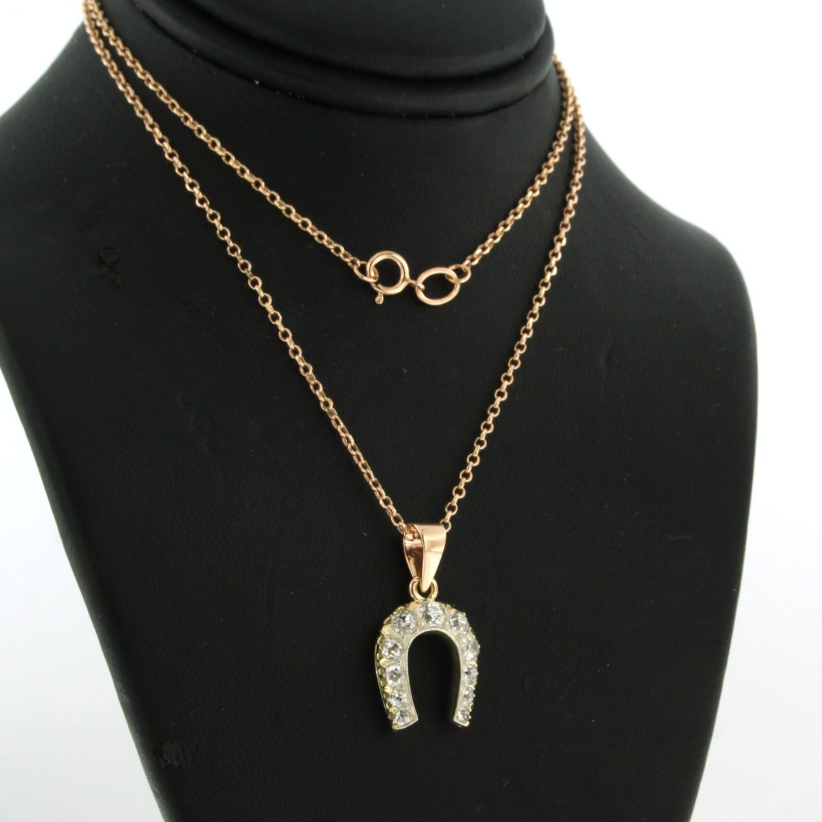 Collier et pendentif avec diamants taille ancienne jusqu'à 1,00ct or 14k et argent en vente 1