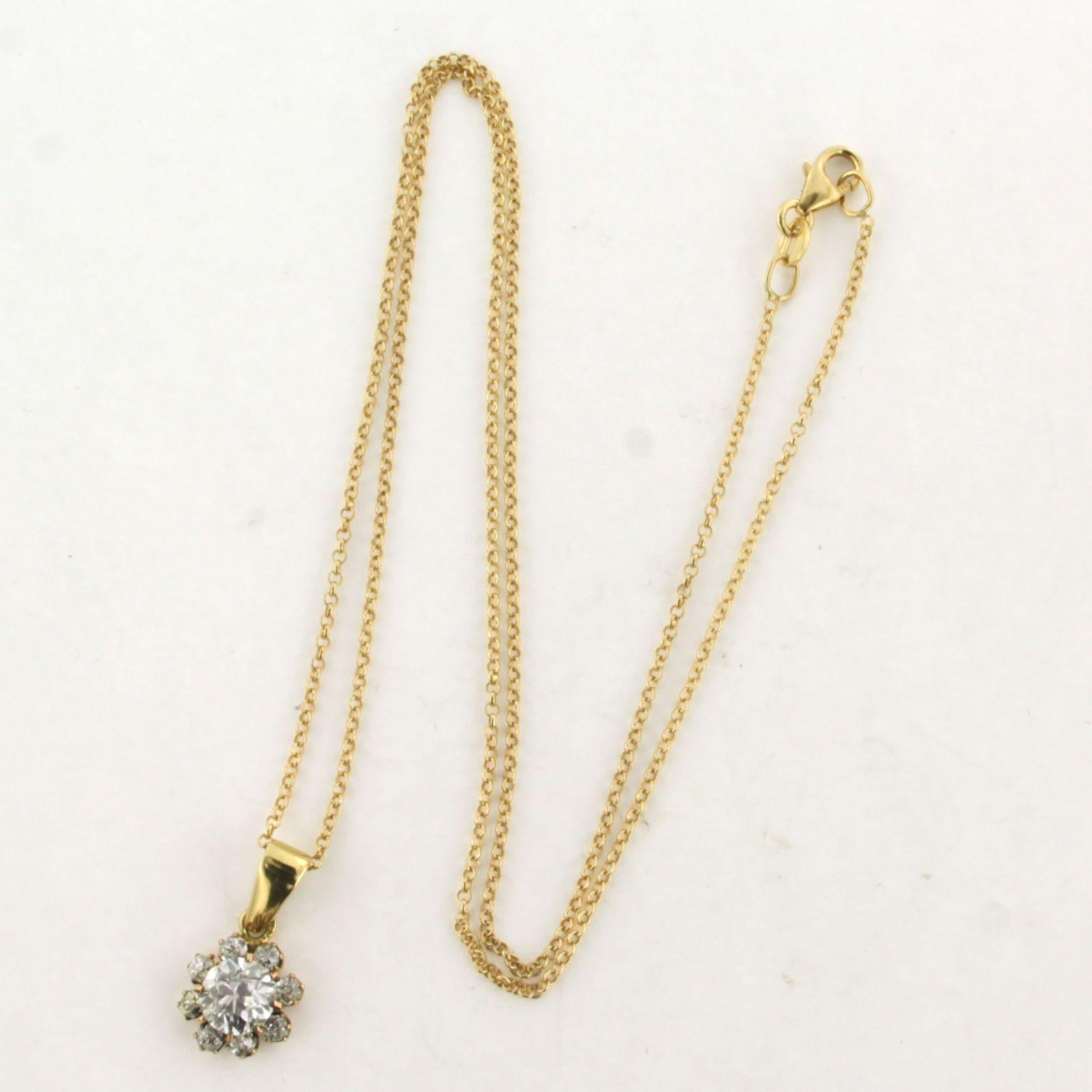 Old Mine Cut Necklace and pendant with old mine cut diamonds up to 1.15ct 18k yellow gold For Sale