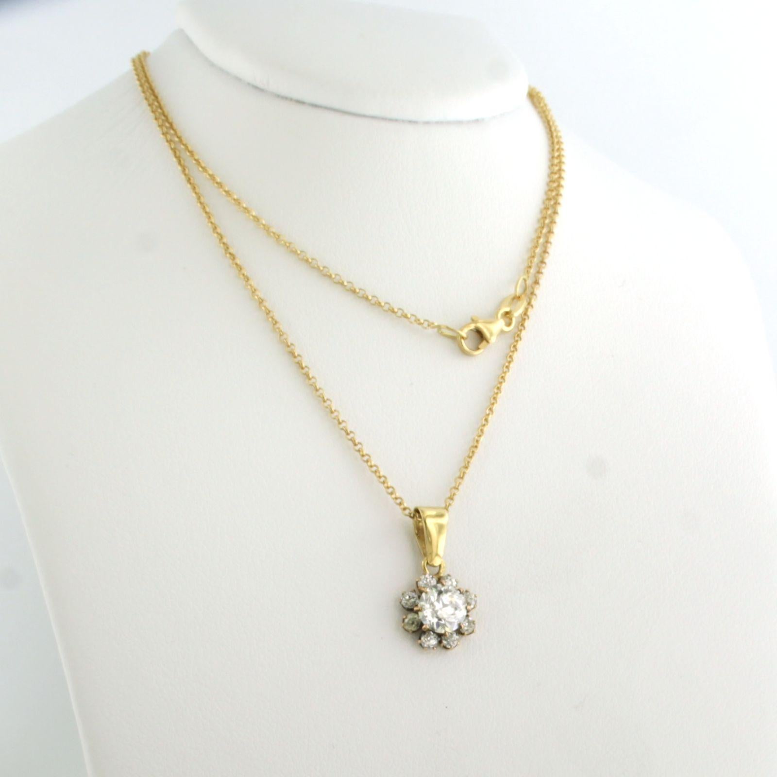 Women's Necklace and pendant with old mine cut diamonds up to 1.15ct 18k yellow gold For Sale