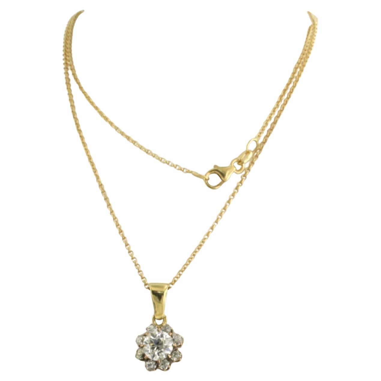 Necklace and pendant with old mine cut diamonds up to 1.15ct 18k yellow gold