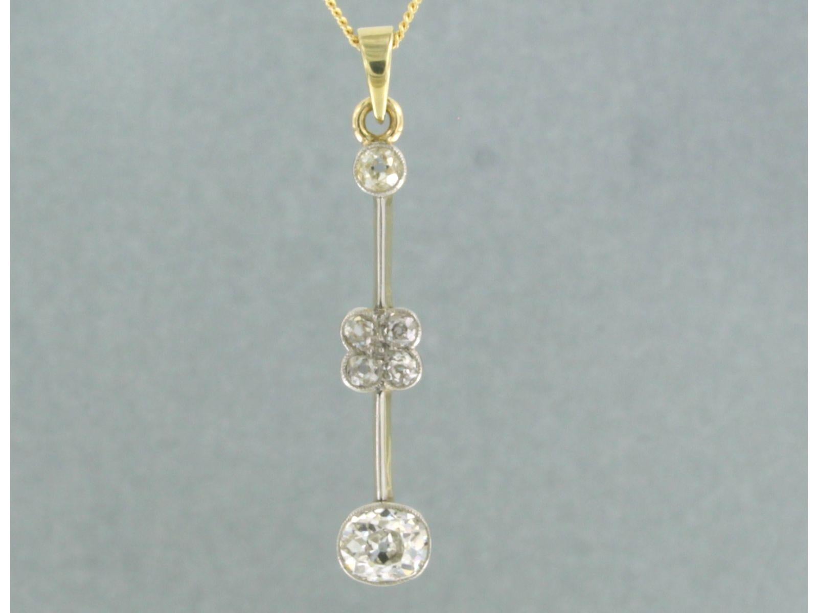 Necklace and pendant with old mine cut diamonds up to 1.50ct 18k bicolour gold In Excellent Condition For Sale In The Hague, ZH