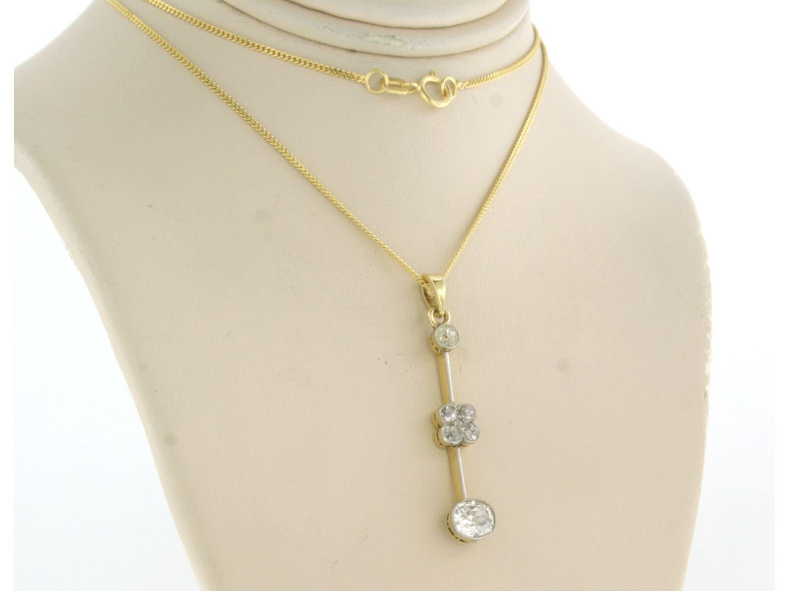 Women's Necklace and pendant with old mine cut diamonds up to 1.50ct 18k bicolour gold For Sale