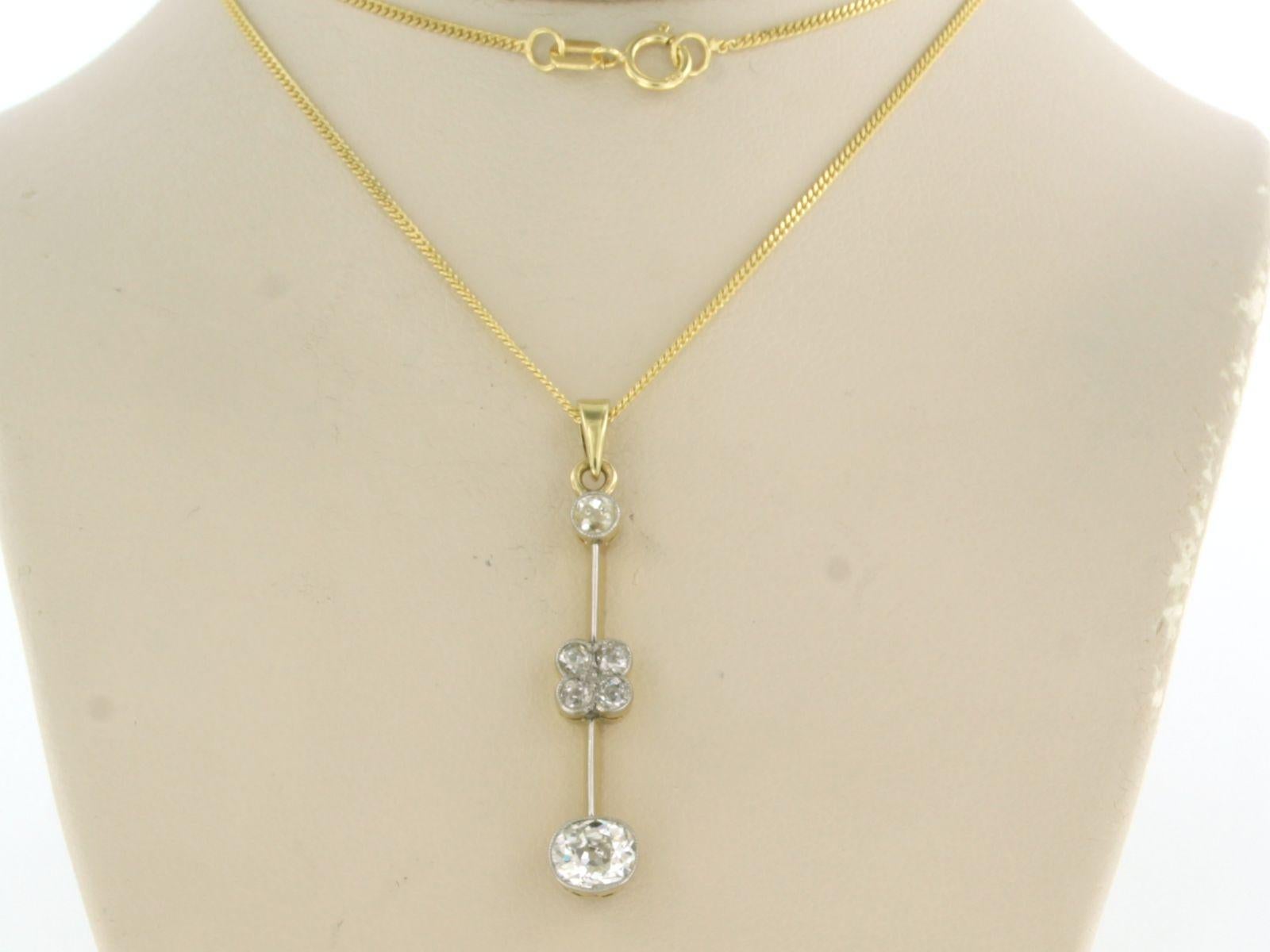 Necklace and pendant with old mine cut diamonds up to 1.50ct 18k bicolour gold For Sale 1