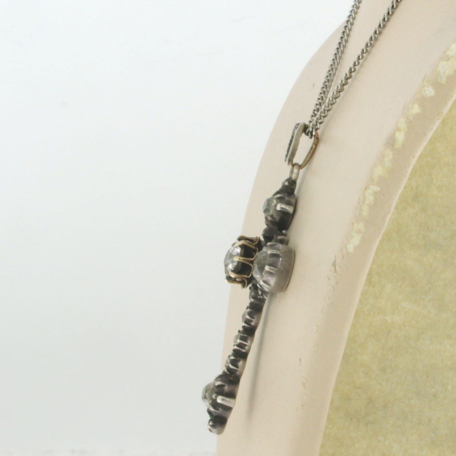 Primo vittoriano Necklace and pendant with old mine cut diamonds up to 2.00ct 14k gold and silver in vendita