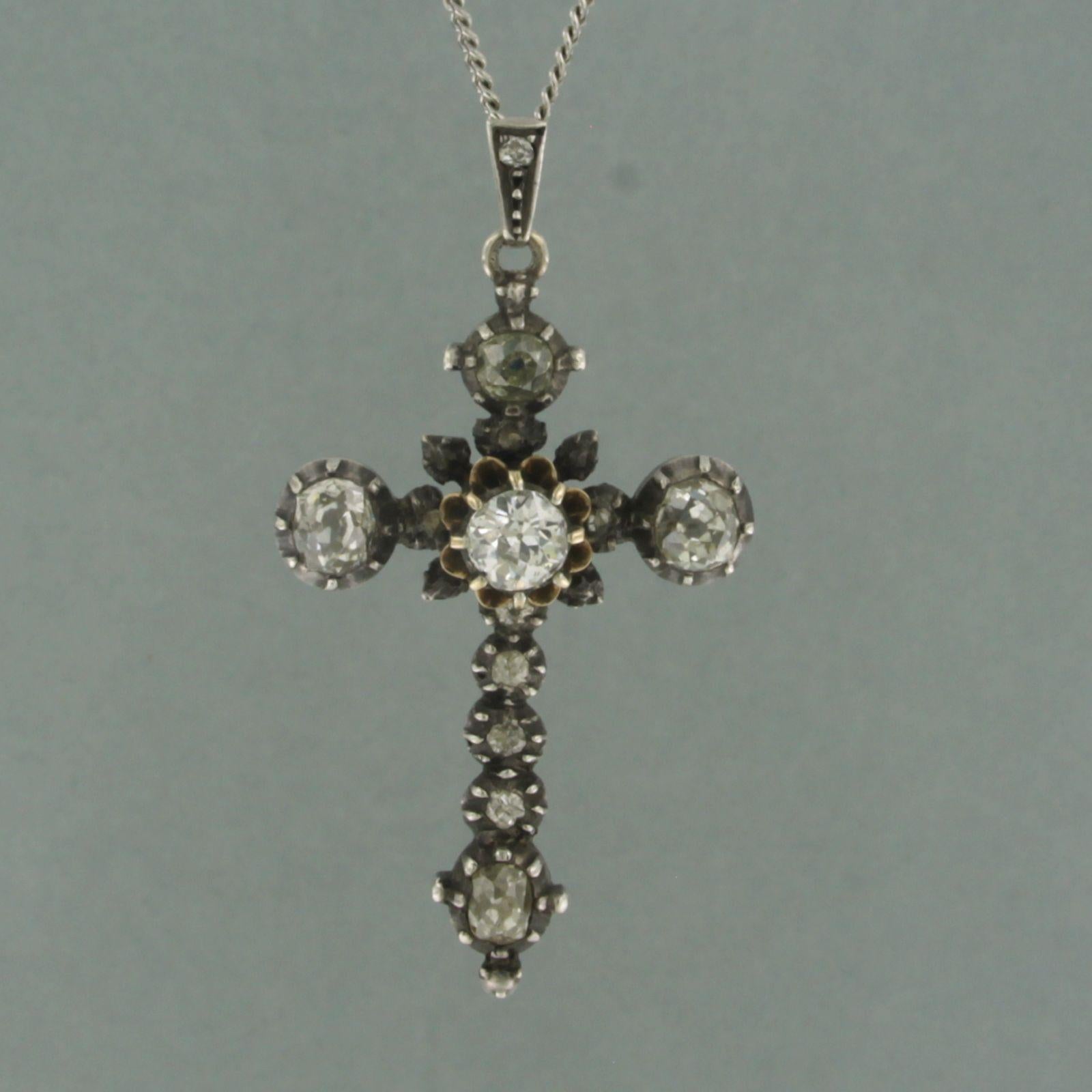 Necklace and pendant with old mine cut diamonds up to 2.00ct 14k gold and silver In condizioni ottime in vendita a The Hague, ZH