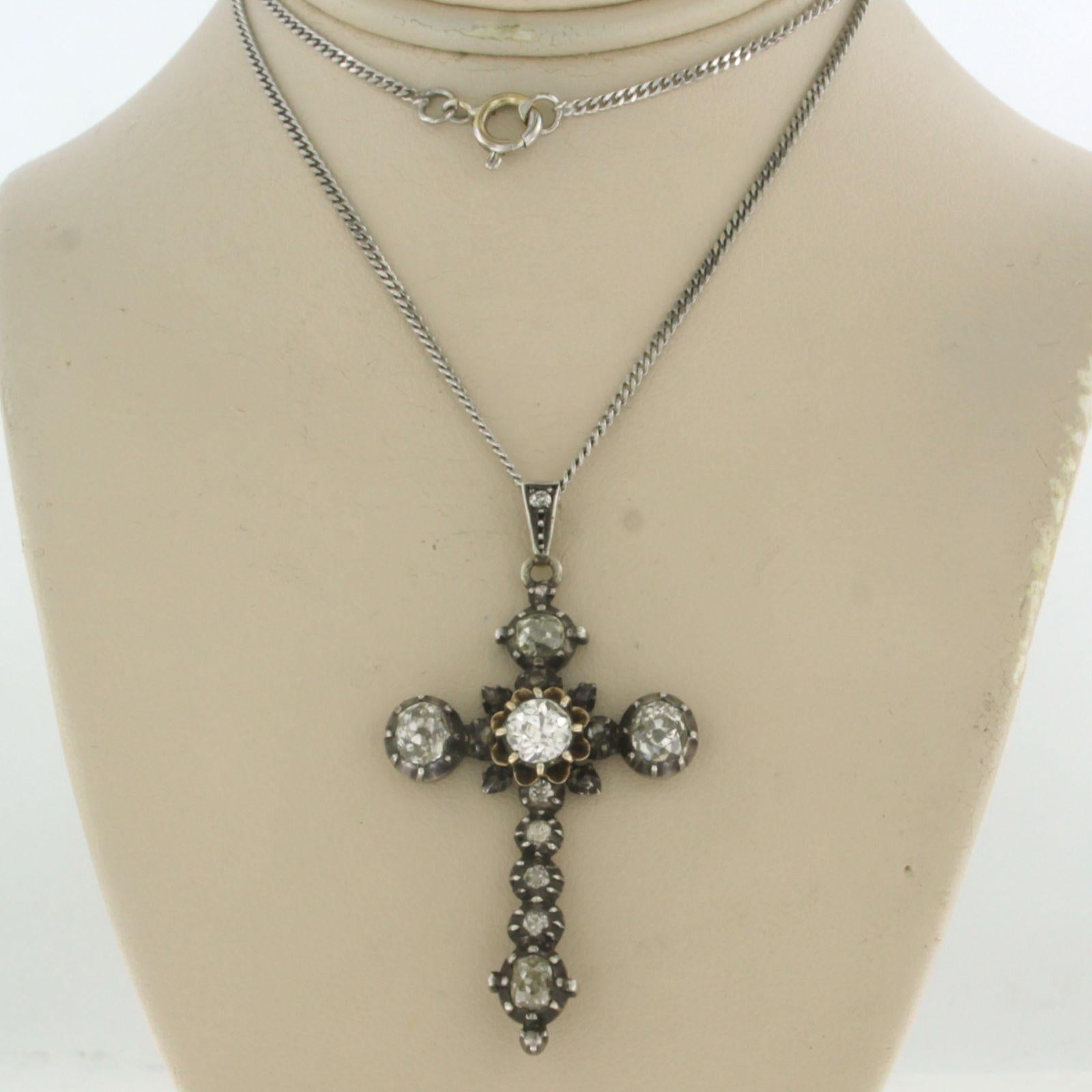 Necklace and pendant with old mine cut diamonds up to 2.00ct 14k gold and silver in vendita 1