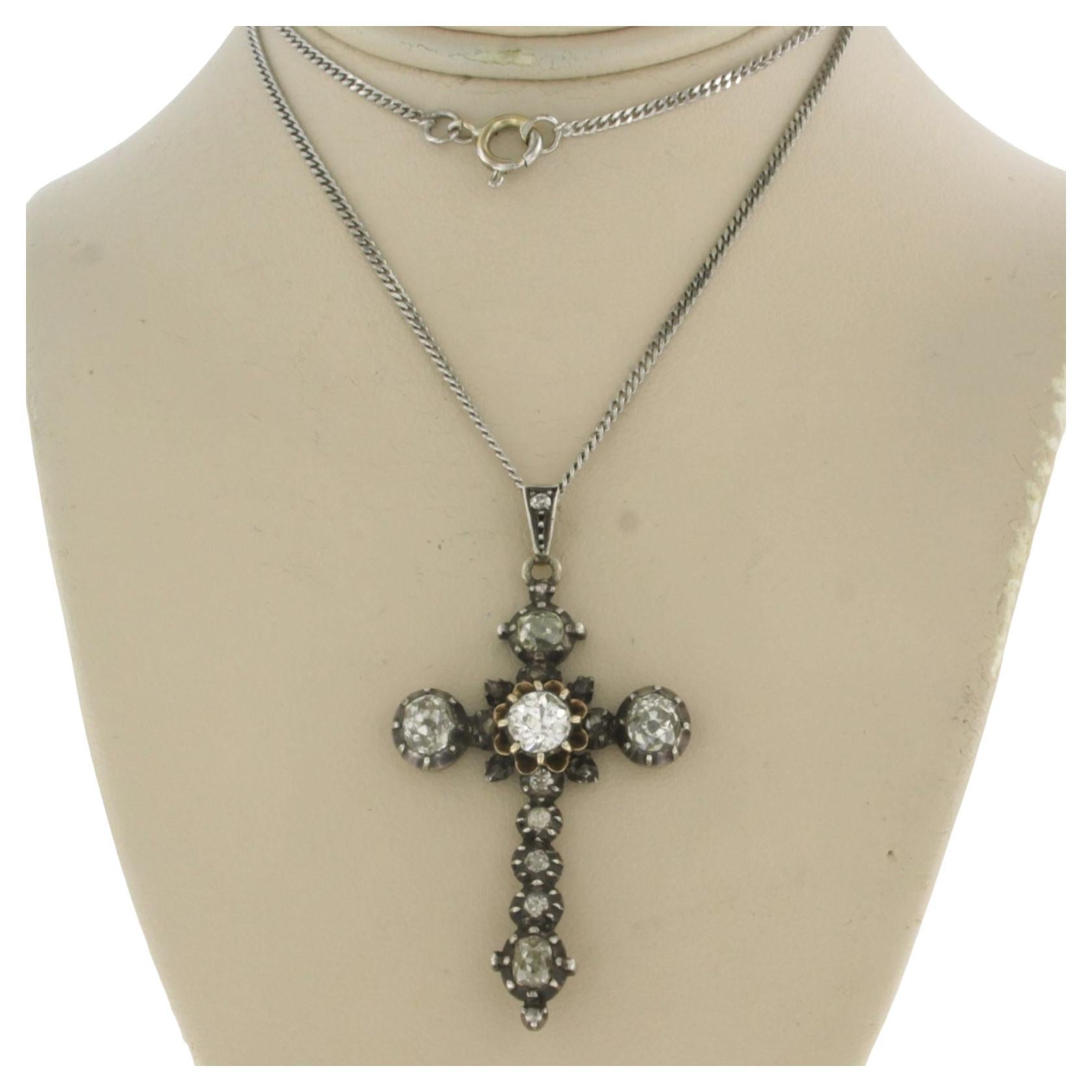 Necklace and pendant with old mine cut diamonds up to 2.00ct 14k gold and silver in vendita