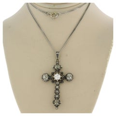 Necklace and pendant with old mine cut diamonds up to 2.00ct 14k gold and silver