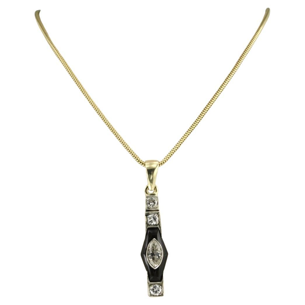 Necklace and pendant with onyx and old mine cut diamonds up to 1.00ct 18k gold