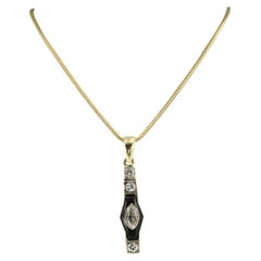 Antique Necklace and pendant with onyx and old mine cut diamonds up to 1.00ct 18k gold