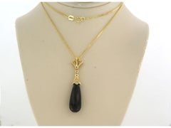 Necklace and pendant with onyx and single cut diamonds up to 0.16ct 14k gold