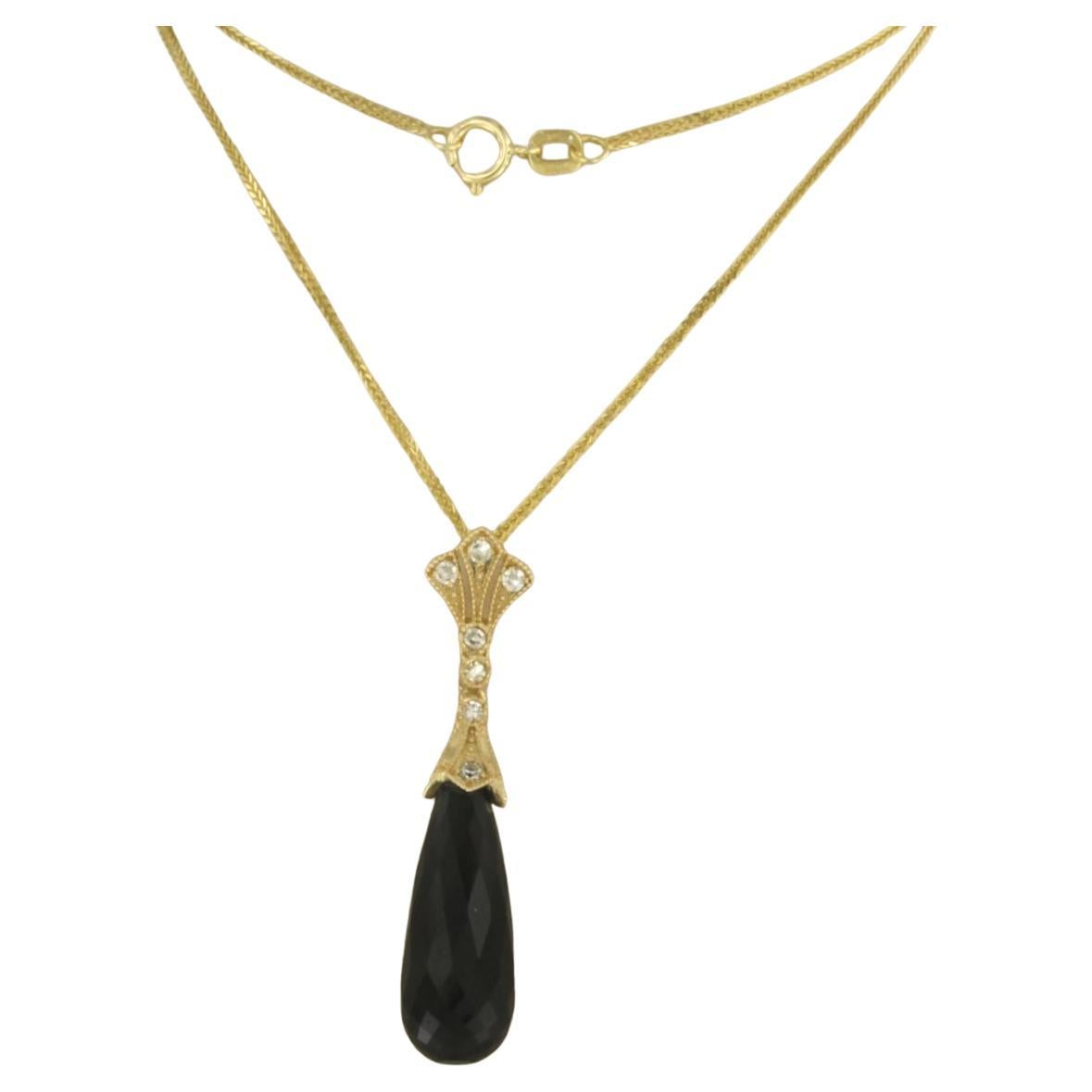 Necklace and pendant with onyx and single cut diamonds up to 0.16ct 14k gold