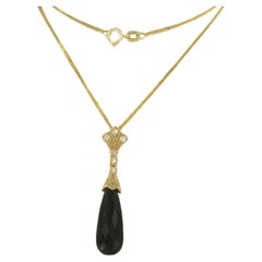 Collier et pendentif en or 14 carats avec onyx et diamants taille unique jusqu'à 0,16 carat