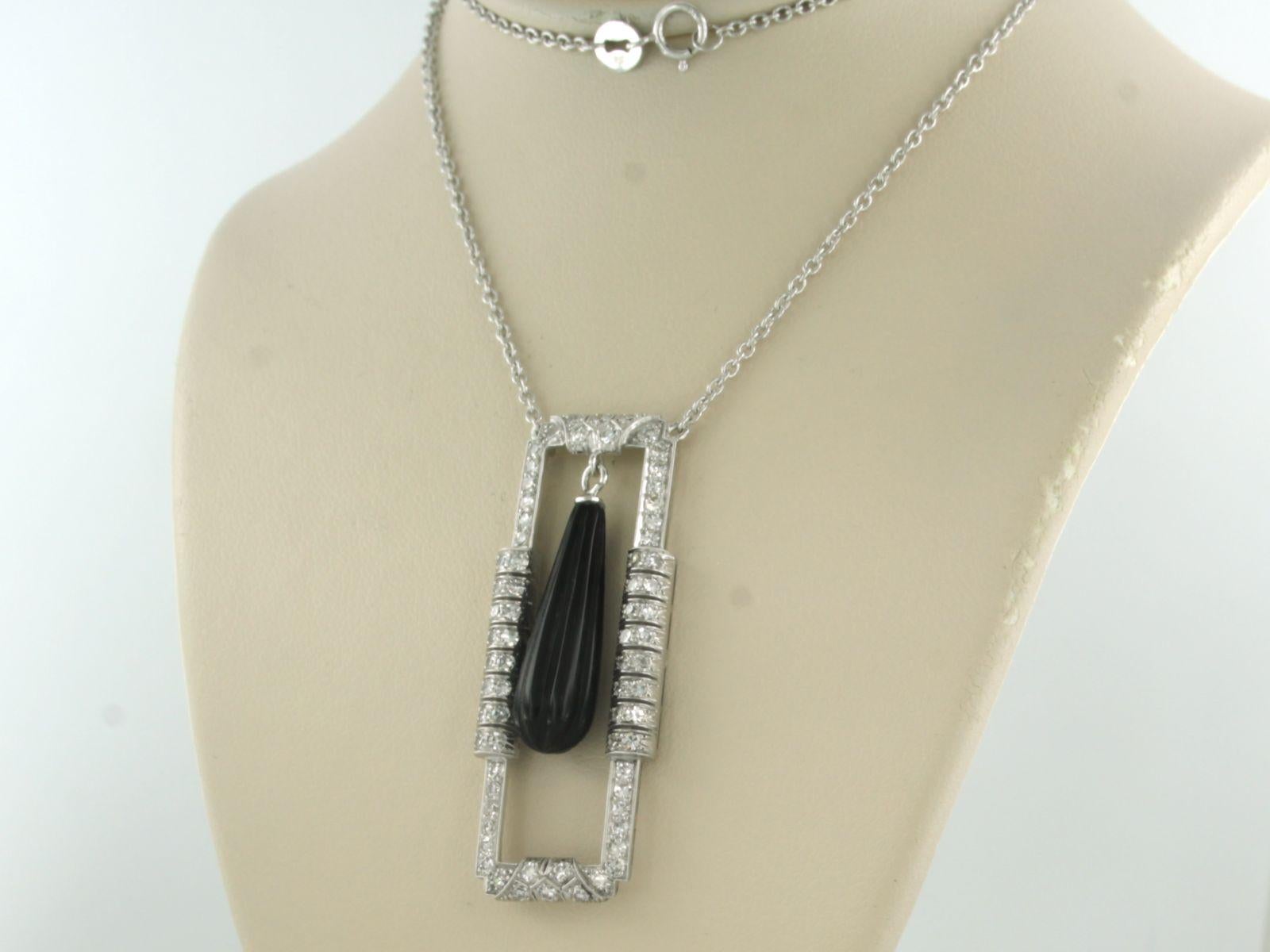 Taille simple Collier et pendentif en onyx et diamants taille unique jusqu'à 1,00 carat en vente