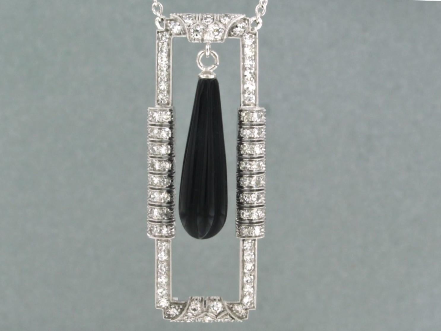 Collier et pendentif en onyx et diamants taille unique jusqu'à 1,00 carat Excellent état - En vente à The Hague, ZH