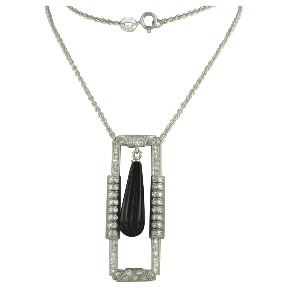Necklace and pendant with onyx and single cut diamonds up to 1.00ct platinum