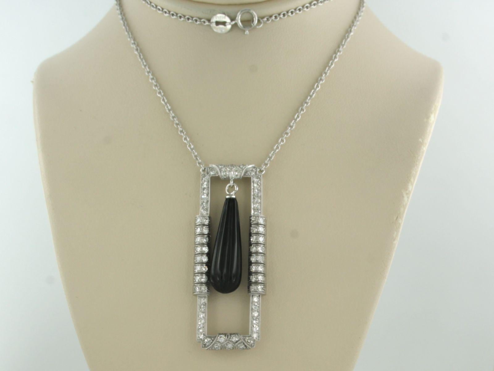 Collier et pendentif en onyx et diamants taille unique jusqu'à 1,00 carat