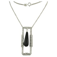 Collar y colgante con ónice y diamantes talla única de hasta 1,00ct en platino