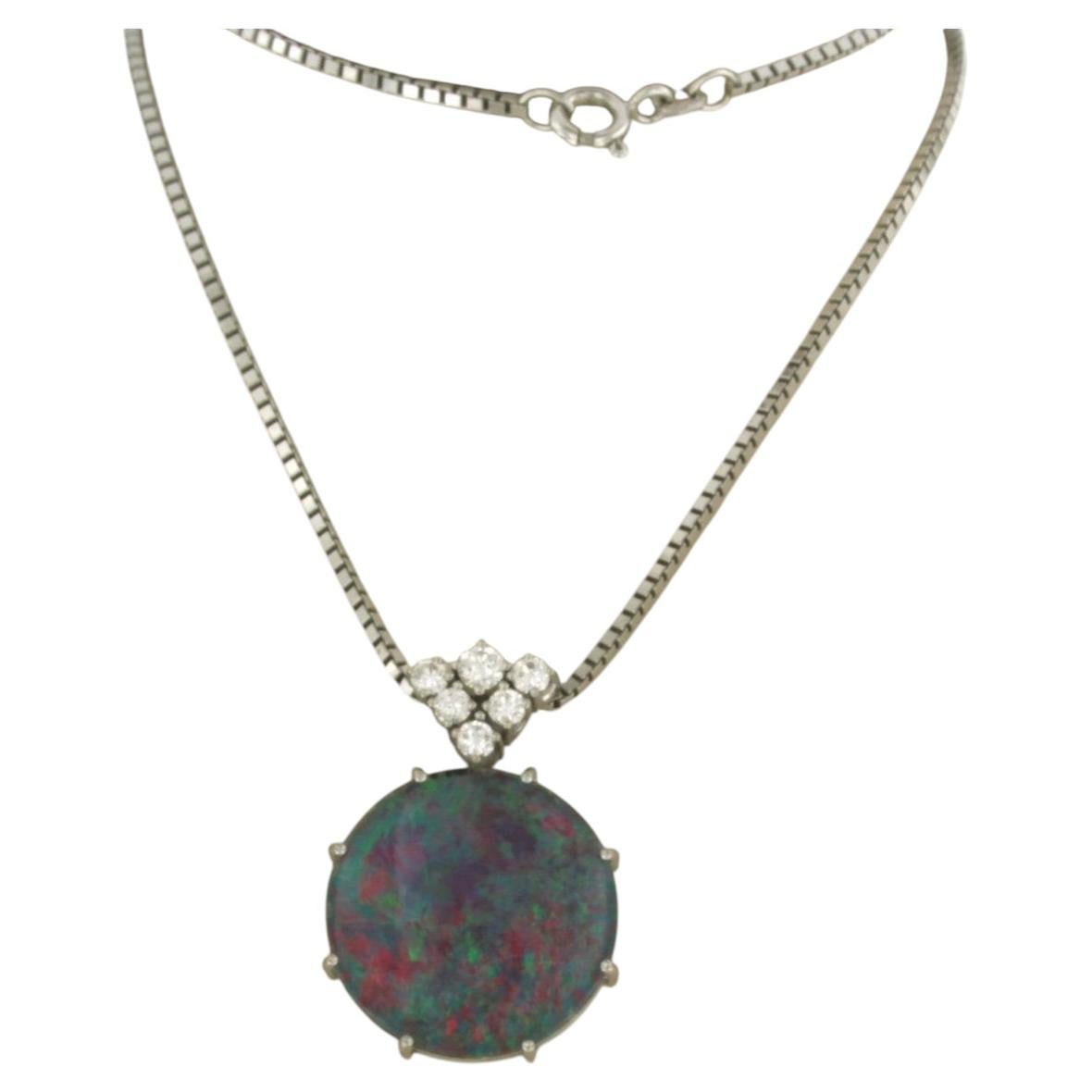 Necklace and pendant with opal and brilliant cut diamonds up to 0.40ct 14k gold