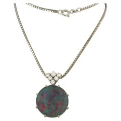 Halskette und Anhänger mit Opal und Diamanten im Brillantschliff von bis zu 0,40 Karat aus 14 Karat Gold