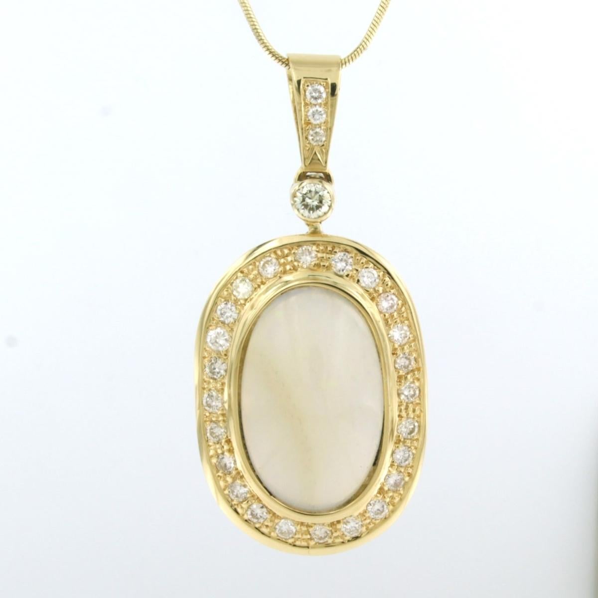 Necklace and pendant with opal and brilliant cut diamonds up to 1.25ct 14k gold For Sale 1