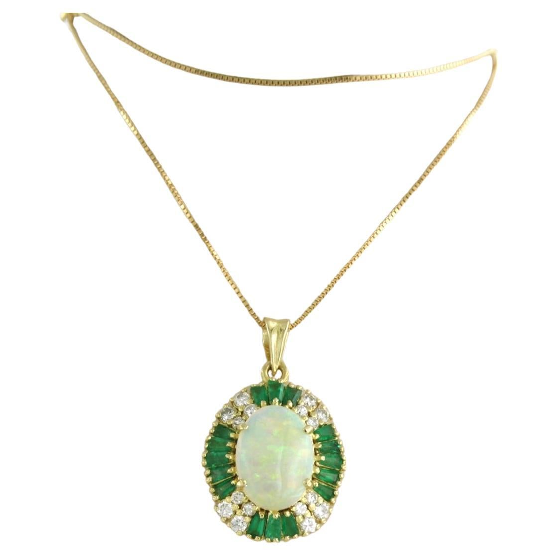 Necklace and pendant with opal, emerald and brilliant cut diamond 18k gold For Sale