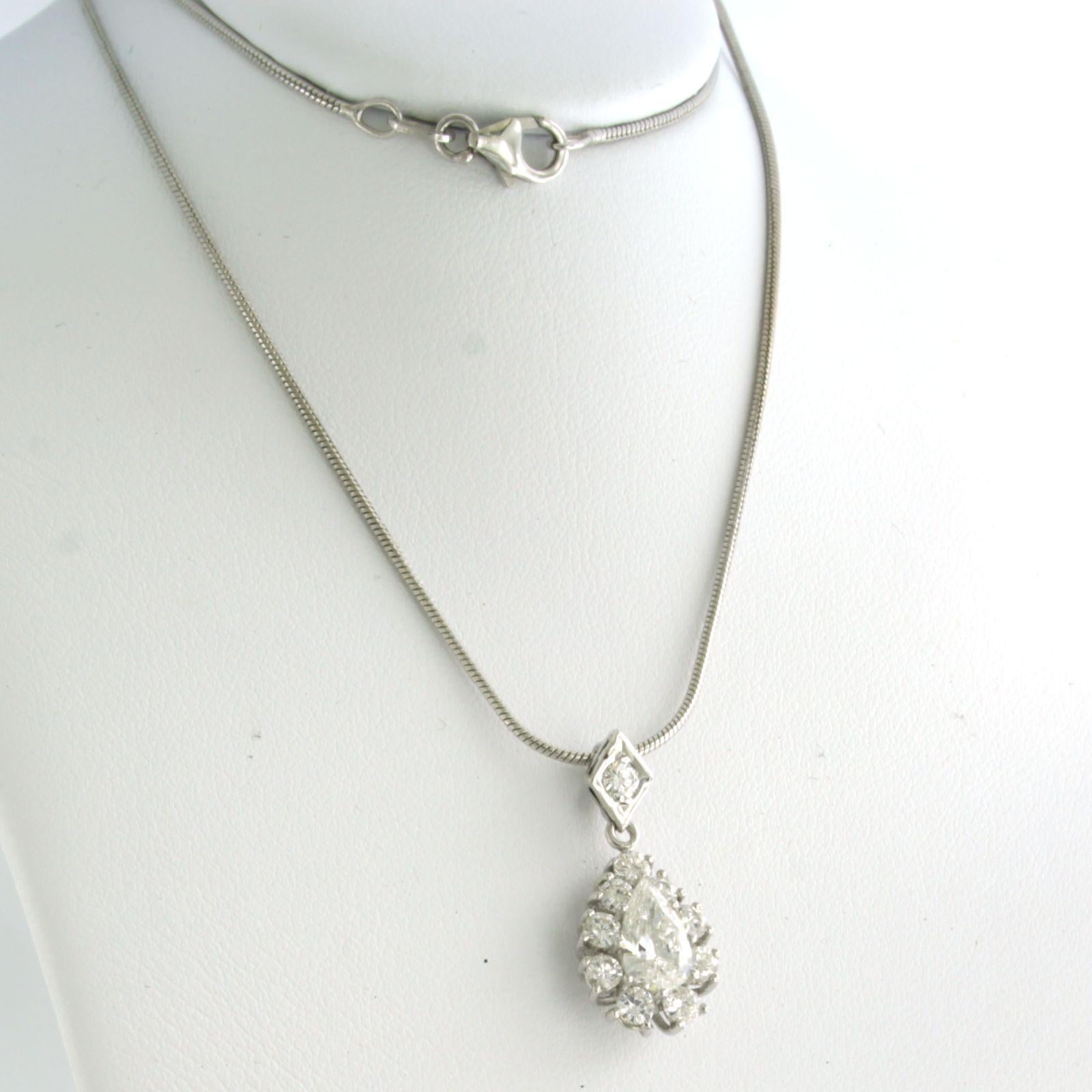 Women's Necklace and pendant with pear shaped and brilliant cut diamonds 14k gold For Sale