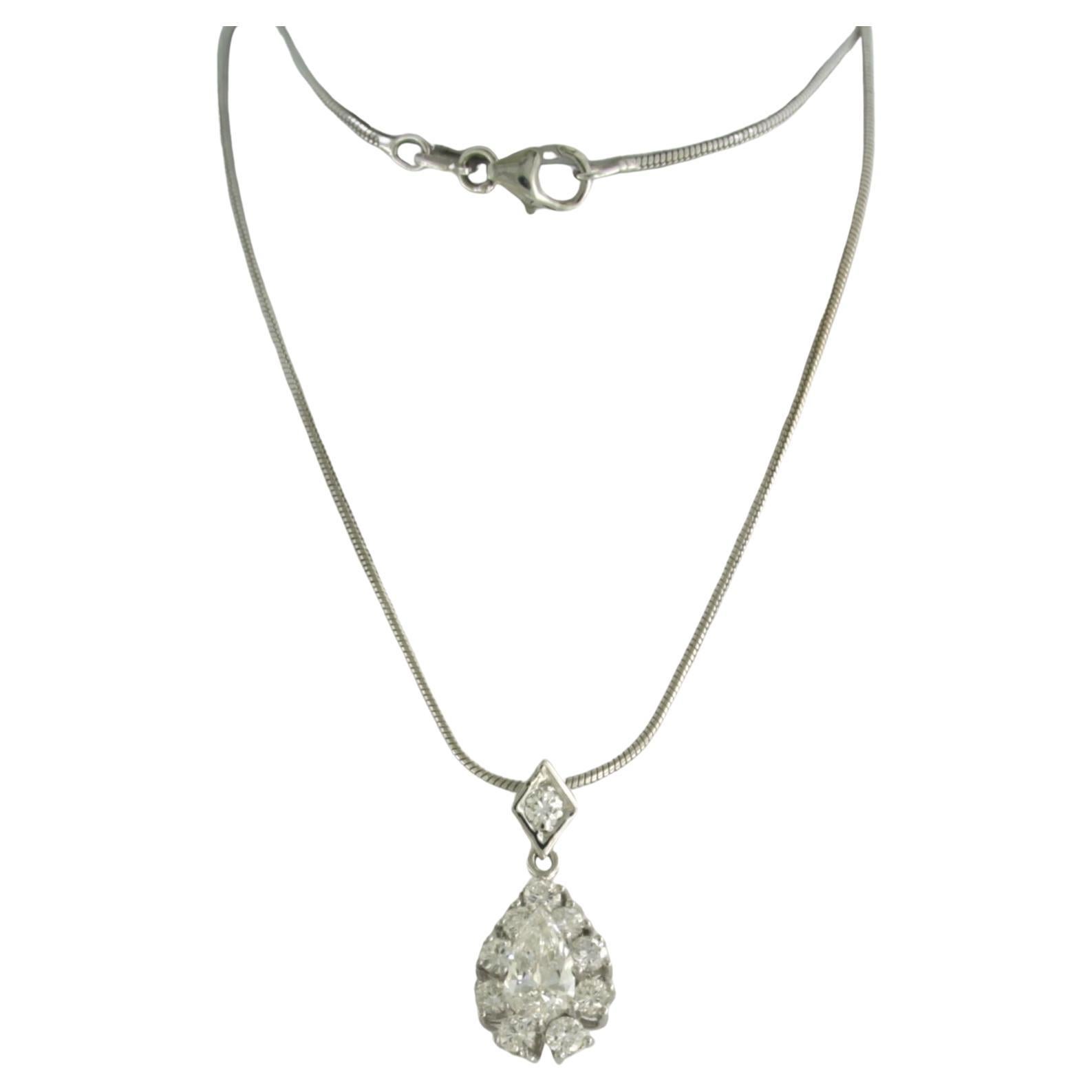 Halskette und Anhänger mit birnenförmigen und Brillanten im Brillantschliff 14k Gold